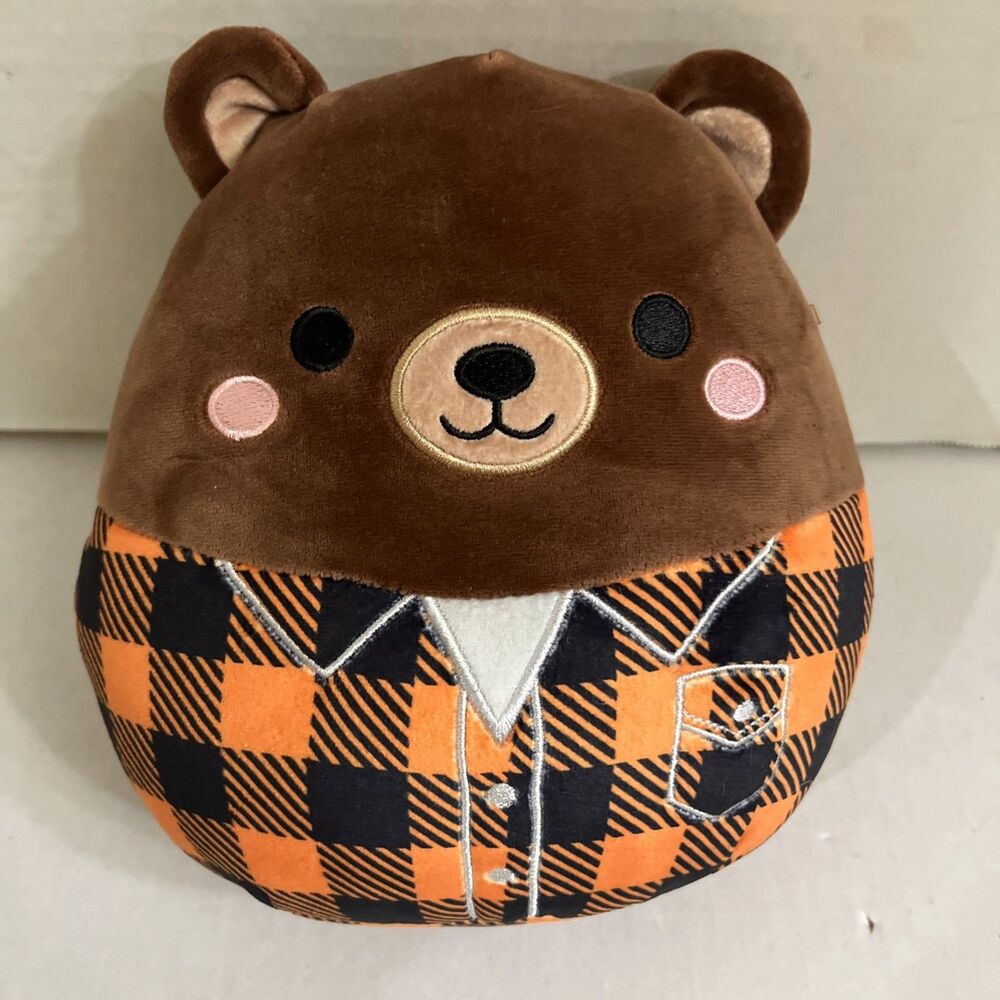 NWT SQUISHMALLOWS 8” OMAR Brown Bear Fall 2023 Orange Black Flannel Harvest Lg
